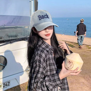 韩版牛仔鸭舌帽字母刺绣棒球帽女2025新款宽帽檐大脸显脸小百搭款