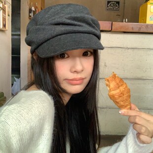 日系山本风黑色褶皱贝雷帽女秋冬2026灰色复古鸭舌报童帽子画家帽