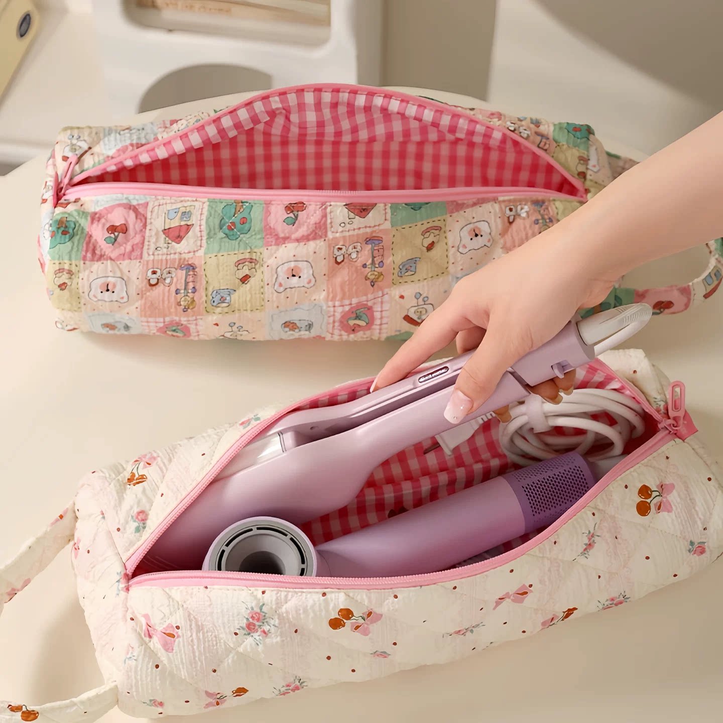 吹风机收纳袋多功能卷发棒夹板隔热收纳包美发电吹风筒便携整理包