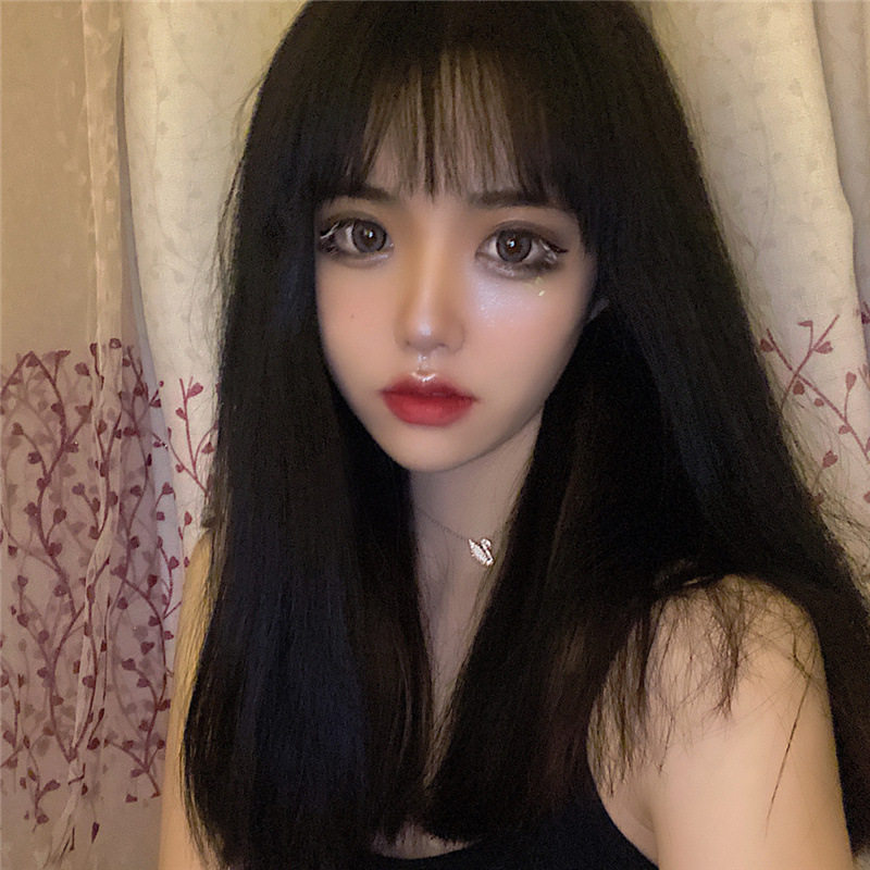 流行假发女空气刘海黑色长齐腰