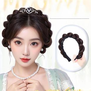 麻花发箍假发女千金公主头编发网红增高炉顶盘发假发现货高温丝