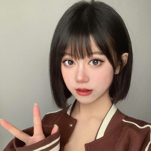 工厂货源朋克风一刀齐假发女黑色
