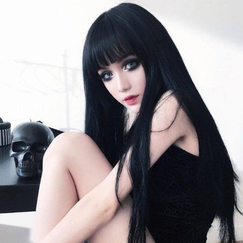欧美假发女长齐刘海暗黑风洛丽塔假髪逼真修脸cosplay全头套