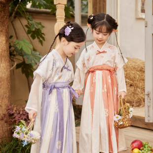 三色连衣裙秋季 国风汉服女童新款 新 洛神花事 十三余童装
