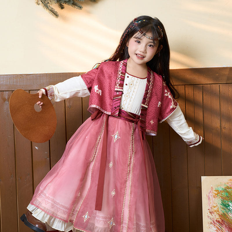 十三余童装[彤云宴]国风汉服女童百搭连衣裙套装秋季新款,童装/婴儿装/亲子装,唐装,淘宝优惠券,粉丝福利购,淘宝优惠卷