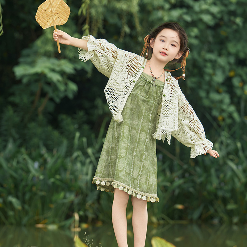 十三余童装[原上牧歌]汉服女童夏季新款外套吊带裙套装儿童