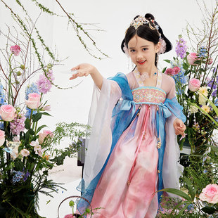 春夏款 十三余童装 连衣裙刺绣套装 国风汉服女童新款 胭脂霁月