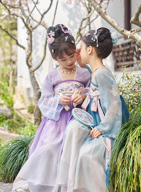 十三余童装[春日宴]国风汉服女童紫色超仙2025新款中式连衣裙