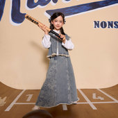 新款 国风女童百搭牛仔背带公主裙秋季 儿 锦书 十三余童装