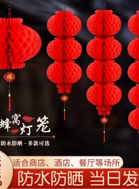 塑纸灯笼喜庆蜂窝大红色小灯笼挂饰开业商场装饰新年春节布置灯谜