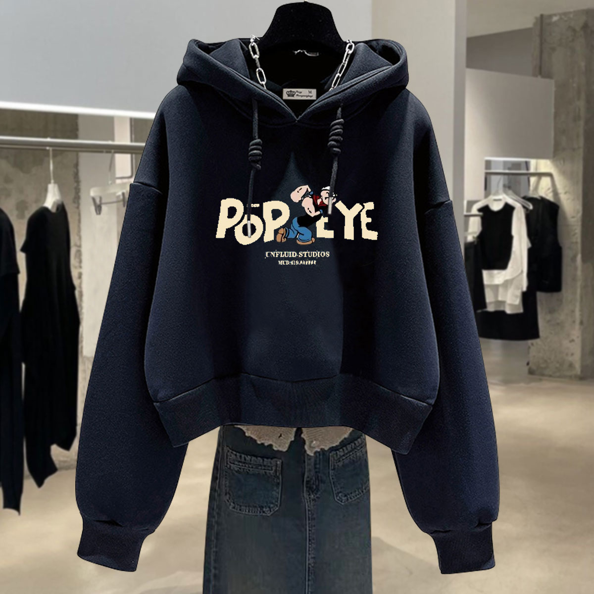 连帽卫衣女宽松加绒小个子外套潮