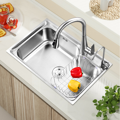 厨房洗菜盆SUS304不锈钢水槽拉伸一体加厚洗碗池小单槽家用台下