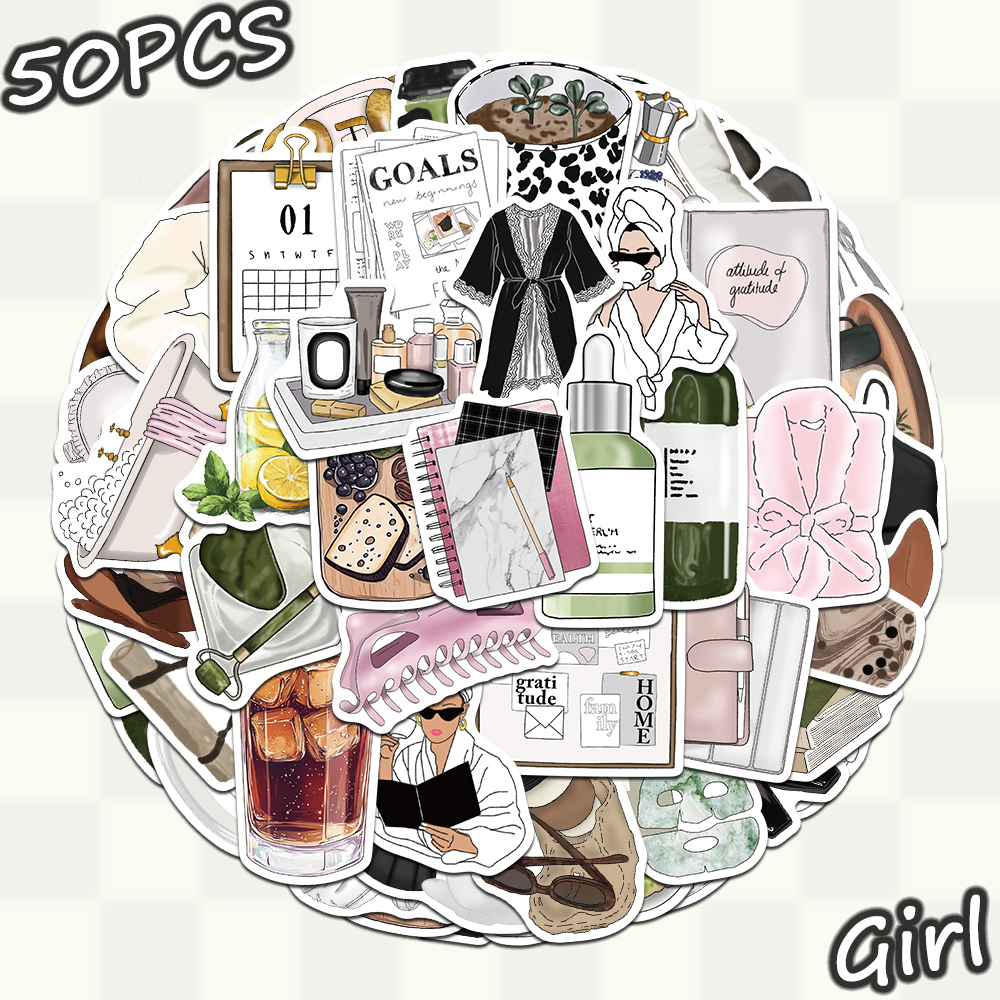 100张干净的女孩贴纸趣味手绘ins风装饰手账桌面手机壳笔记本