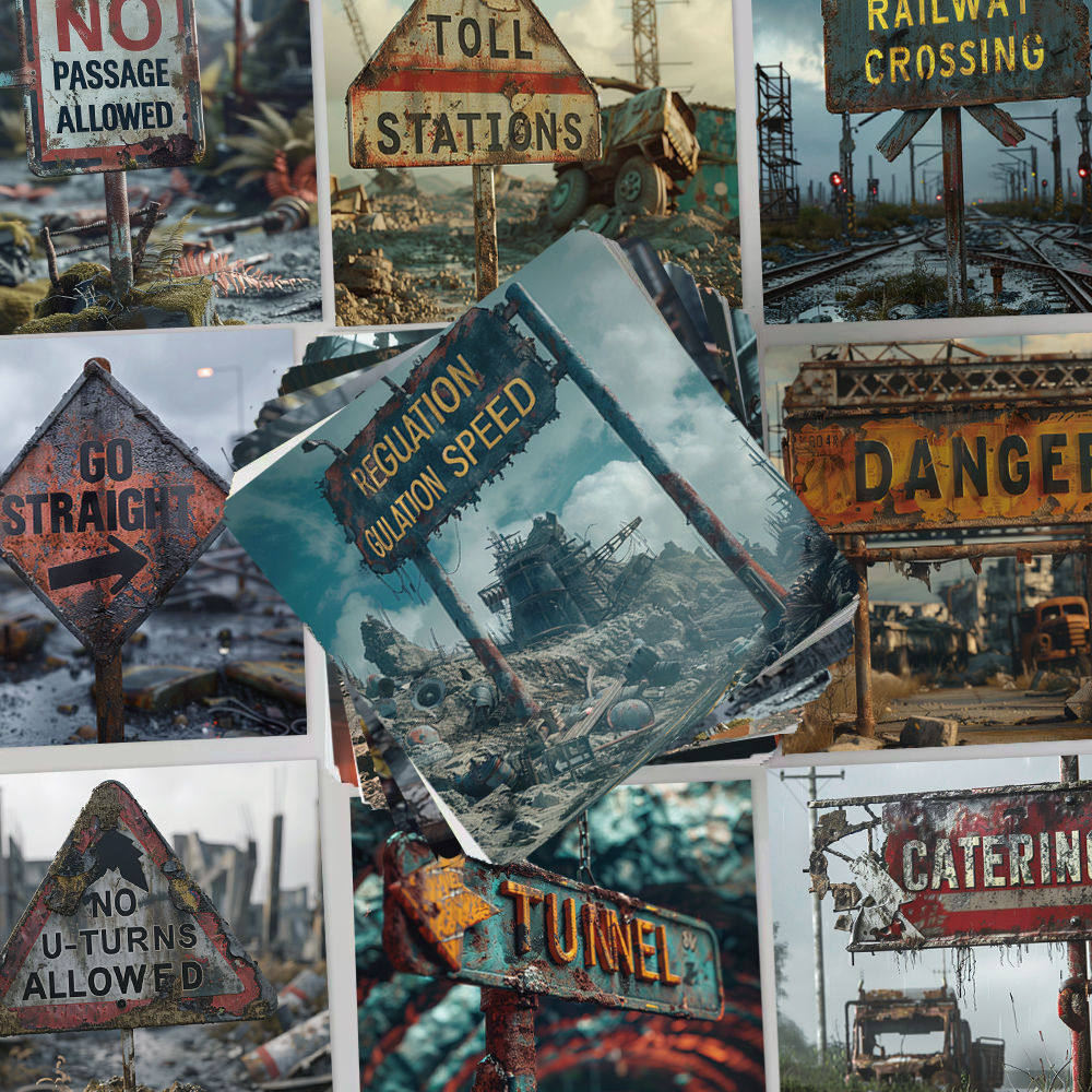 100张Apocalyptic Signs贴纸末世禁区荒废废墟手账手机壳防水贴画