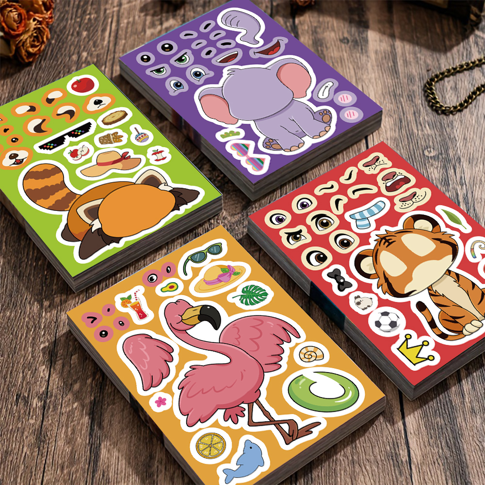 16张动物换脸拼贴ins高颜值彩底小清新手机壳笔记本装饰防水贴画