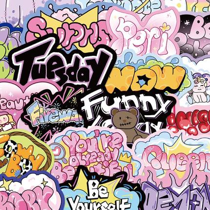 50张涂鸦字文字纸英文字母创意卡通手机壳笔记本电脑水杯防水贴画