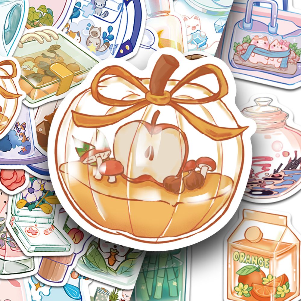 100张透明物体贴纸卡通可爱小物件手账手机壳笔记本装饰防水贴画