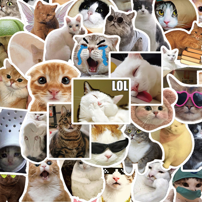 100张猫咪ins贴纸卡通趣味艺术学生儿童装饰手账桌面手机笔记本