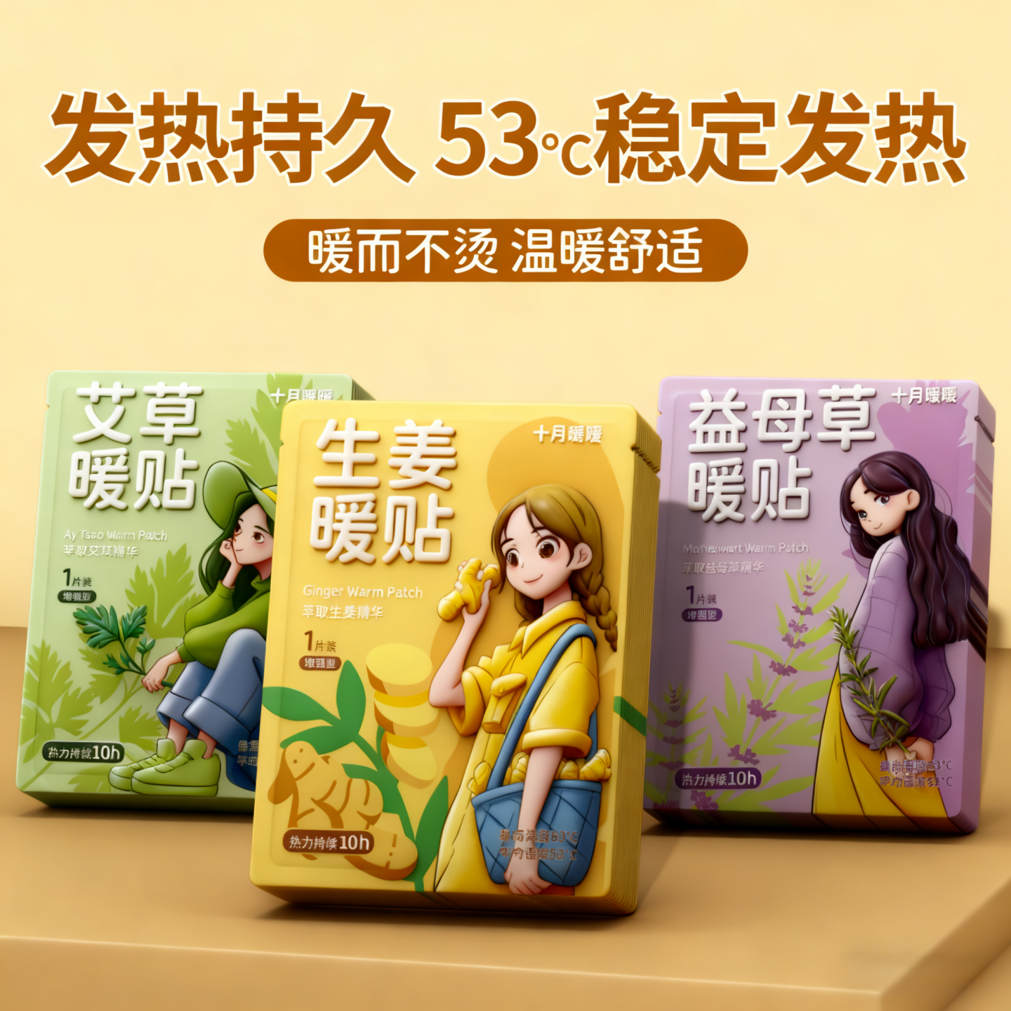 暖宝宝暖贴用痛经女生益母草艾草大姨妈暖宫贴寒自发热敷保暖身贴