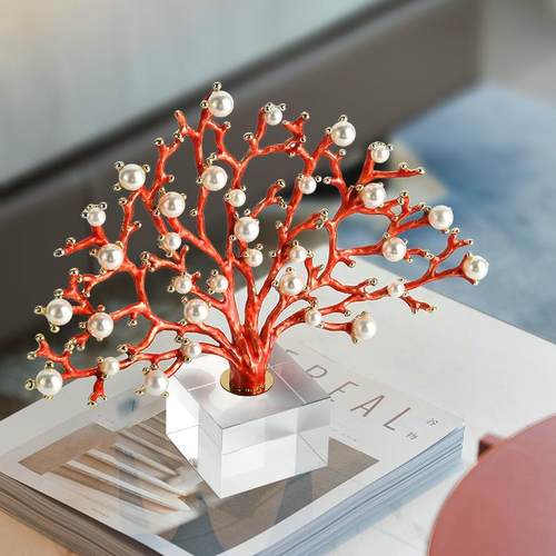 现代简约珊瑚树珍珠摆件轻奢高档客厅电视柜样板房软装桌面装饰品