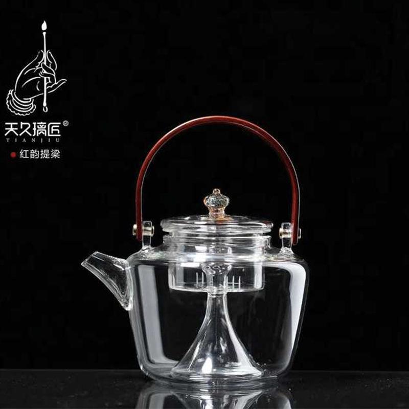 天久璃匠1000ml晶彩壶盖玻璃壶竹提梁蒸茶壶耐高温电陶炉专用家用
