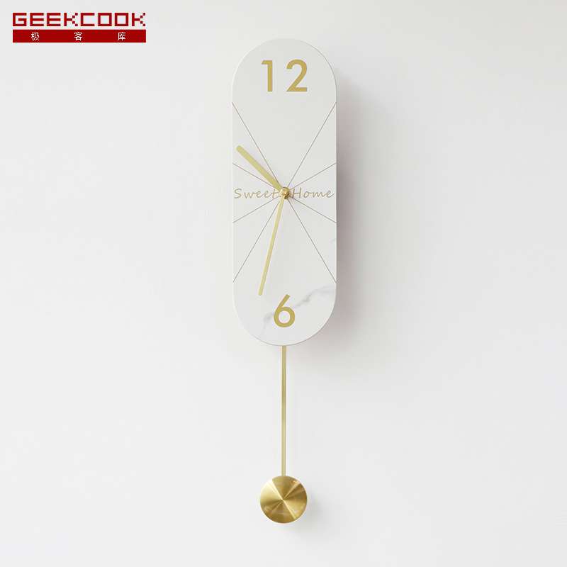 简约轻奢大理石纹岩板挂钟：可可托海2.0 摇摆静音装饰钟表新品