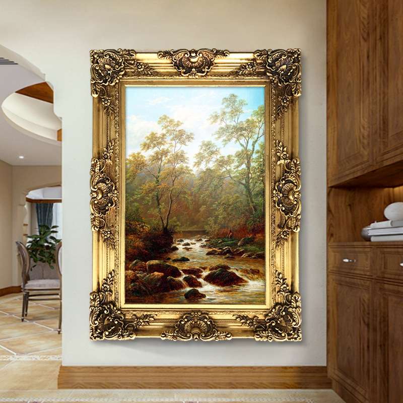 世界名画古典风景油画欧式客厅装饰画山水画美式玄关挂画壁画竖版