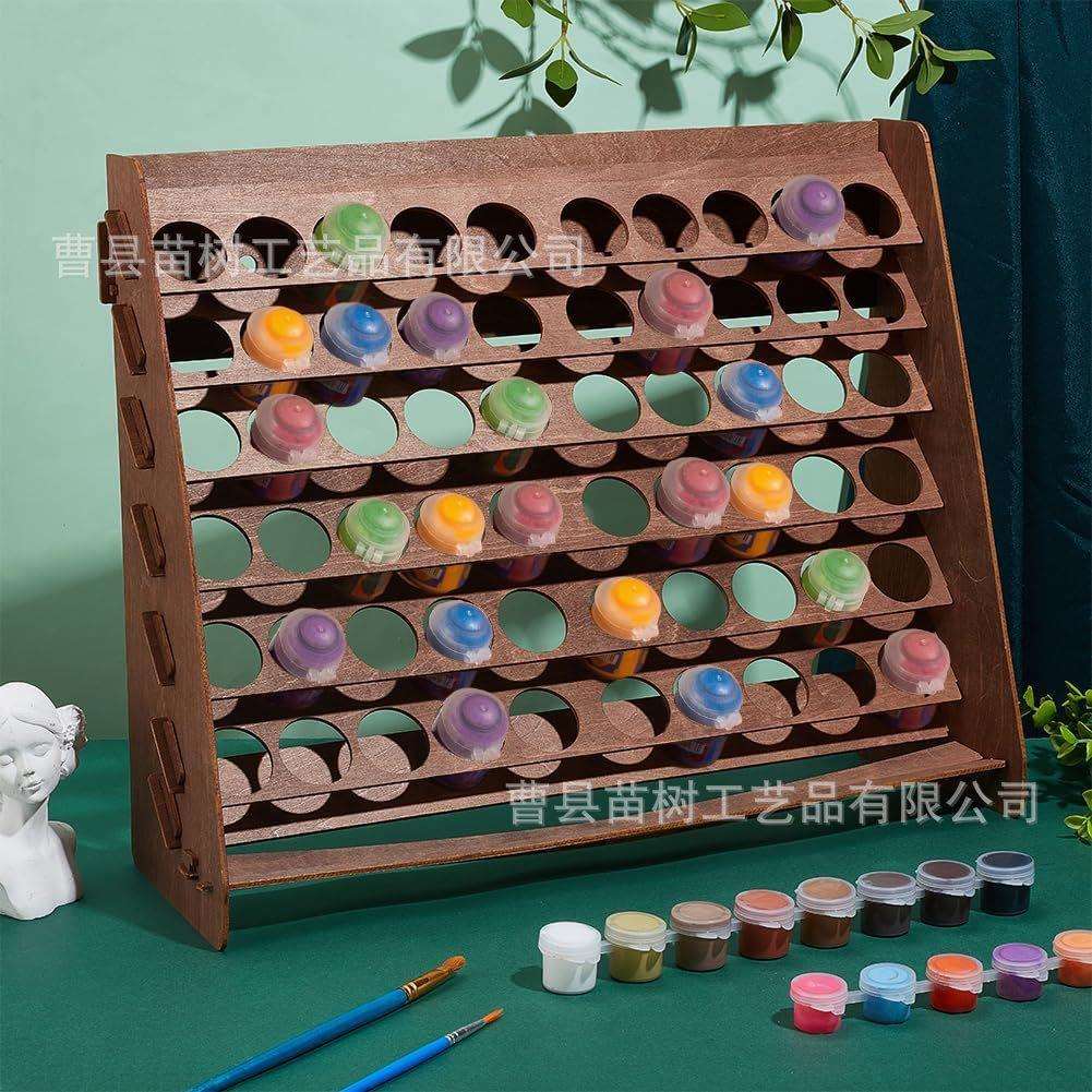木质桌面颜料瓶收纳架复古实木展示板颜料盒储物架多层格子置物架