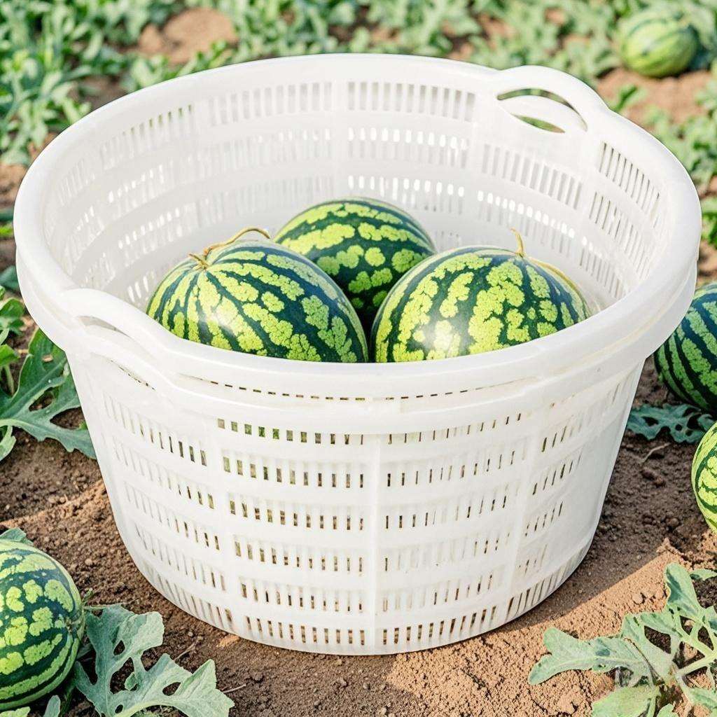 3只装白色镂空装西瓜筐周转圆形胶水果蔬菜塑料框子大号