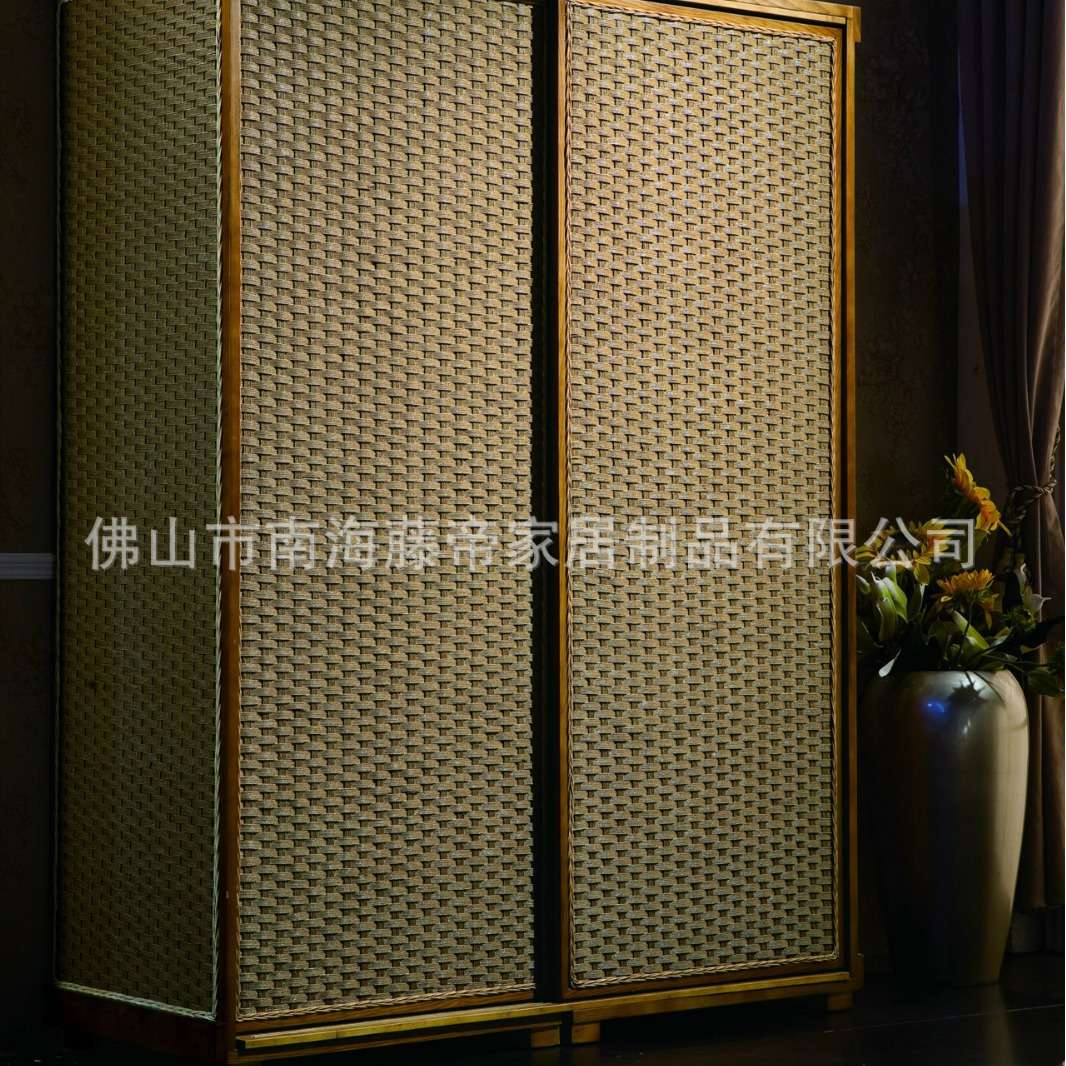可定新中式复古藤编推门衣柜 藤衣柜 套房衣柜 套房藤家具