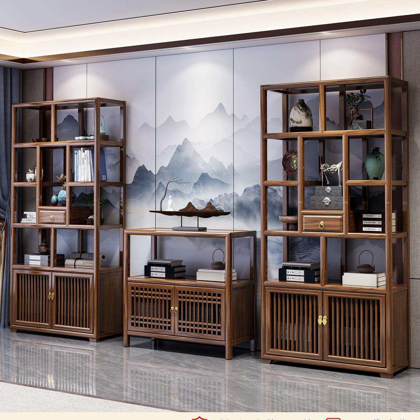 实木新中式博古架多宝阁置物架办公茶室展示柜古董隔断陈列书架子