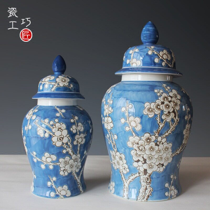 陶瓷罐摆件花瓶青花瓷花插摆设工艺品家居摆件储物罐欧式手工白瓷