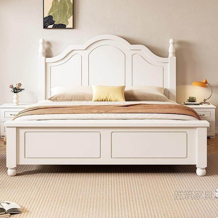 实木床现代简约主卧1米8双人床高端大气奶油风出租房用储物收纳床