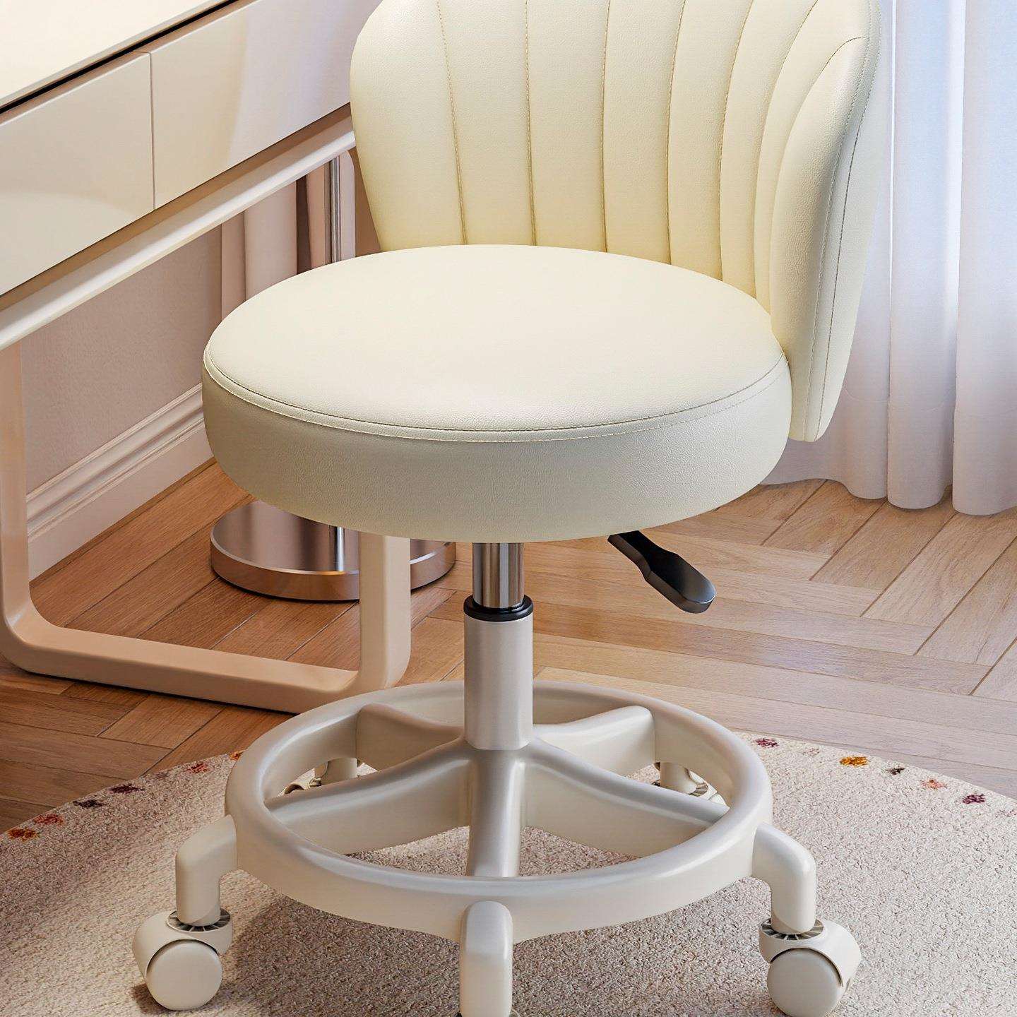 奶油风化妆椅家用椅子靠背梳妆台凳子女生卧室升降转椅美甲凳滑轮