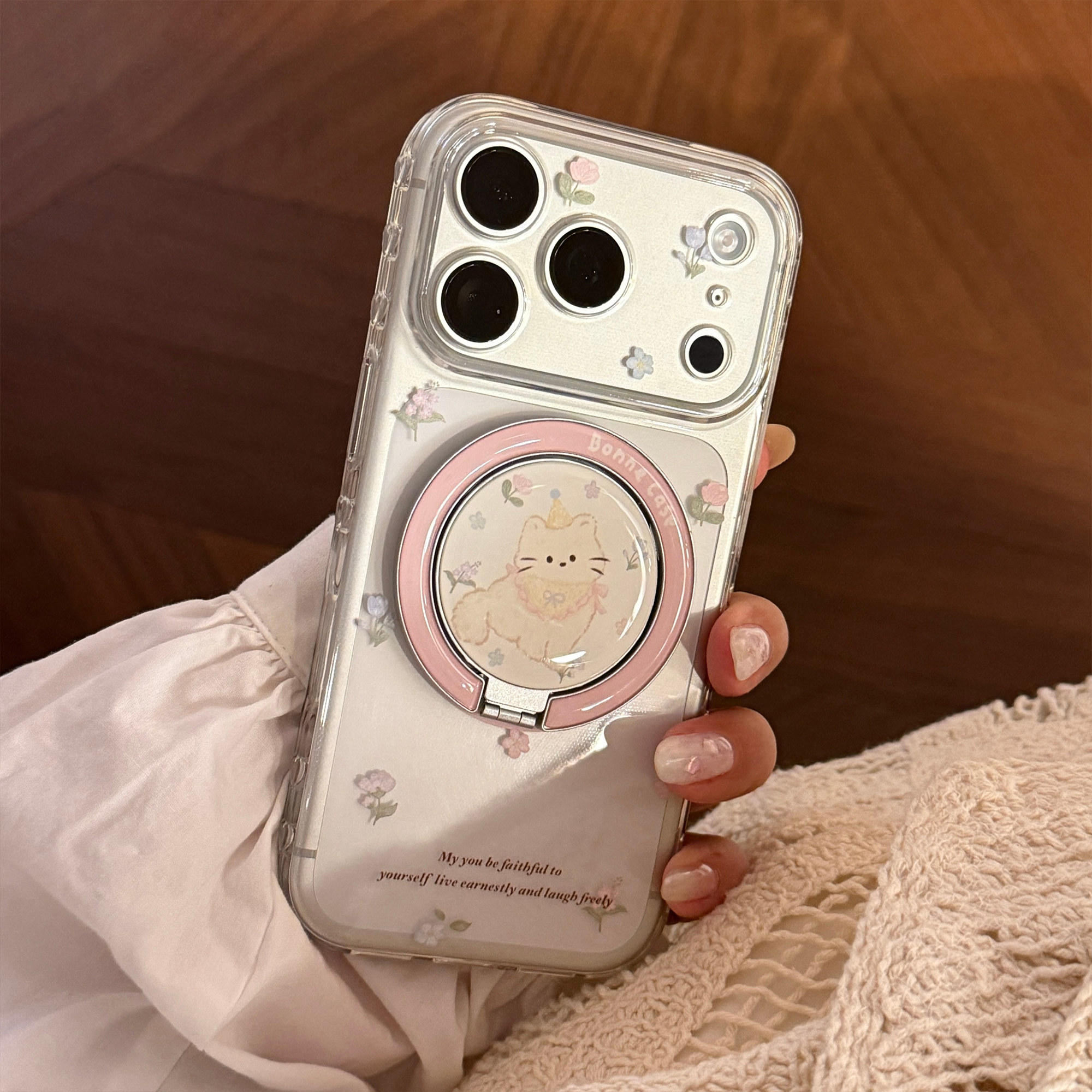 适用iphone17pmx手机壳苹果17promax手机壳ins风韩系透明粉碎花猫咪磁吸佐黎iPhone17promax手机壳苹果16新款图片