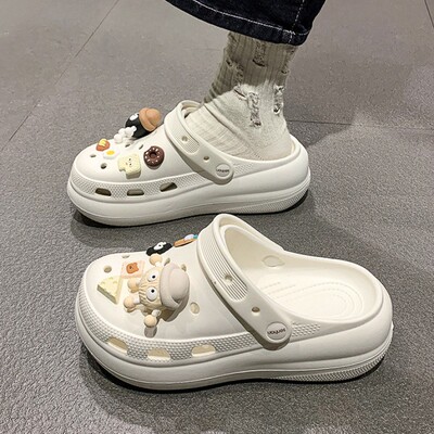 泡芙云朵洞洞鞋踩屎感夏季外穿女款超厚底休闲包头拖网红凉拖鞋女