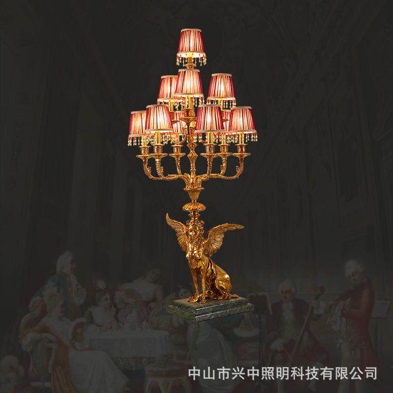 欧式奢华复古宫廷台灯法式别墅客厅大台灯大气挑空厅全铜脱蜡铜灯