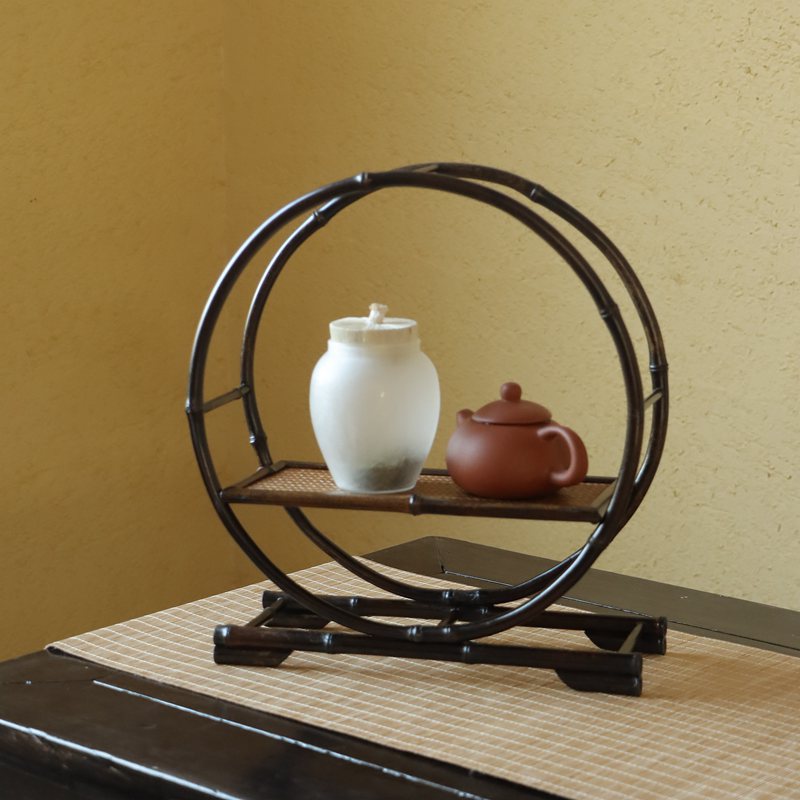 复古中式紫竹茶具展示架
