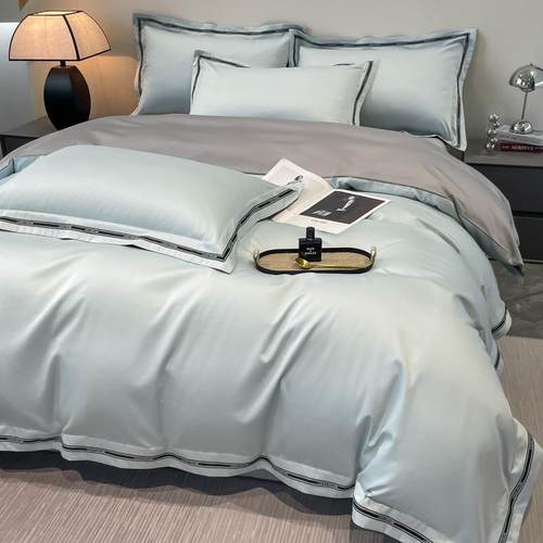 新长绒棉四件套40支纯色宽边工艺床上被套床单三件套轻奢轻奢风