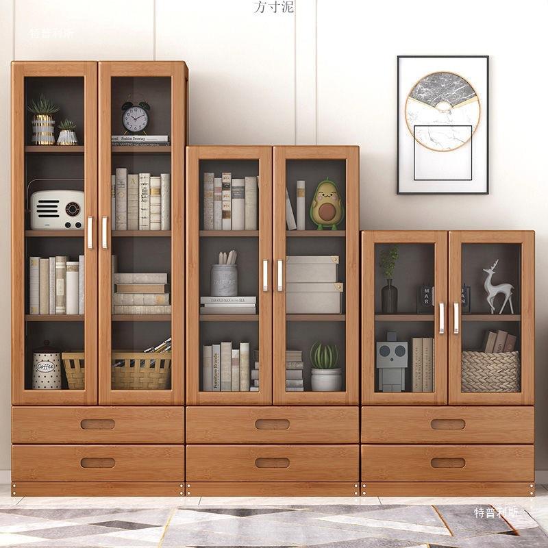 书架桌面收纳置物架带门玻璃透明书柜简易多层落地省空间储物柜子