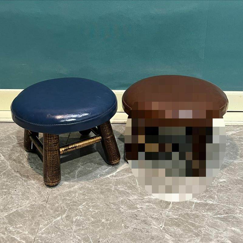 简约现代圆凳子原纯实木儿童家用客厅宝宝椅可爱软面皮革矮小板Q&