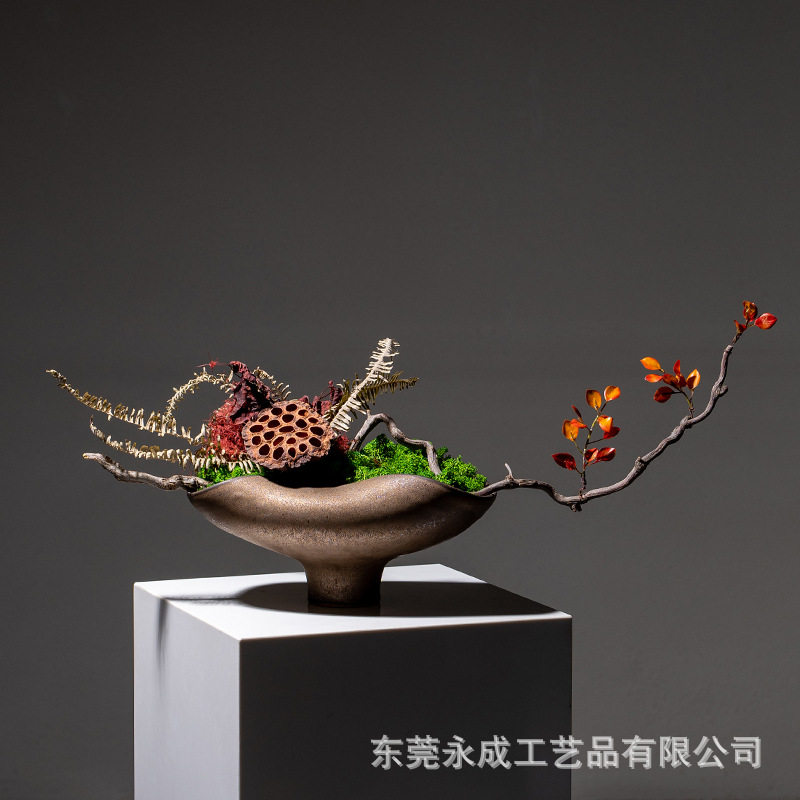 高级感插花仿真花玻璃花器摆件餐桌花摆花轻奢软装高档家居装饰品