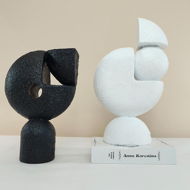现代极简黑白创意抽象树脂摆件客厅书房艺术感摆设软装家居饰品
