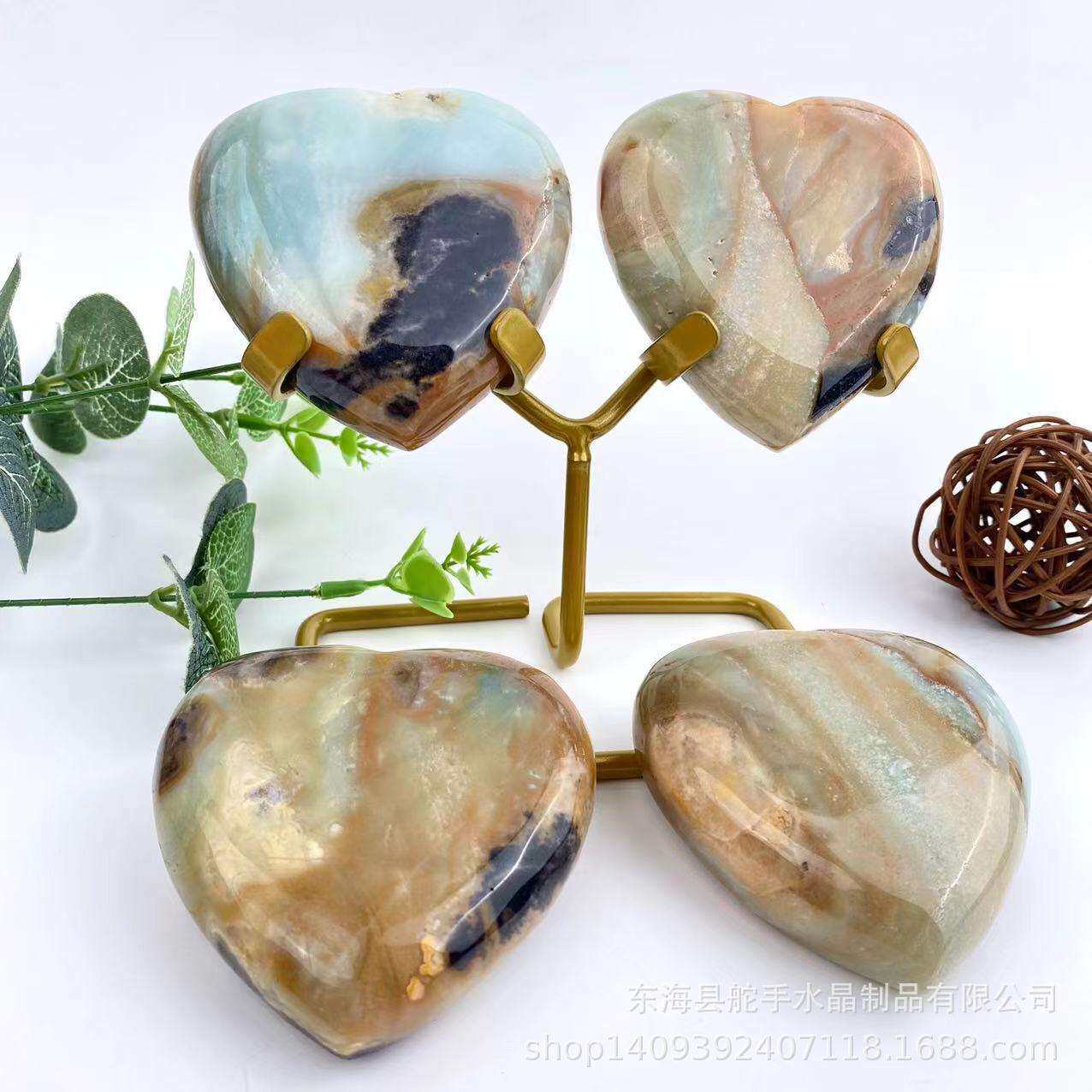 天然晶体爱心形摆件手把件裸石打磨雕刻