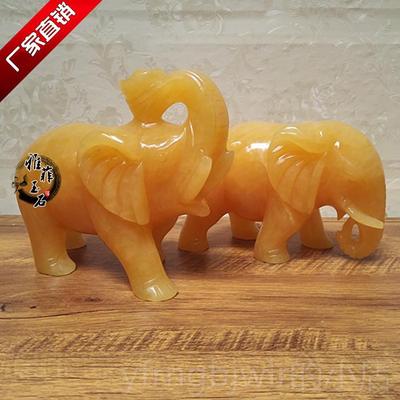 新款天然玉石华聚富贵象黄玉水大象摆件招财风大象宝盆摆件荣吸水