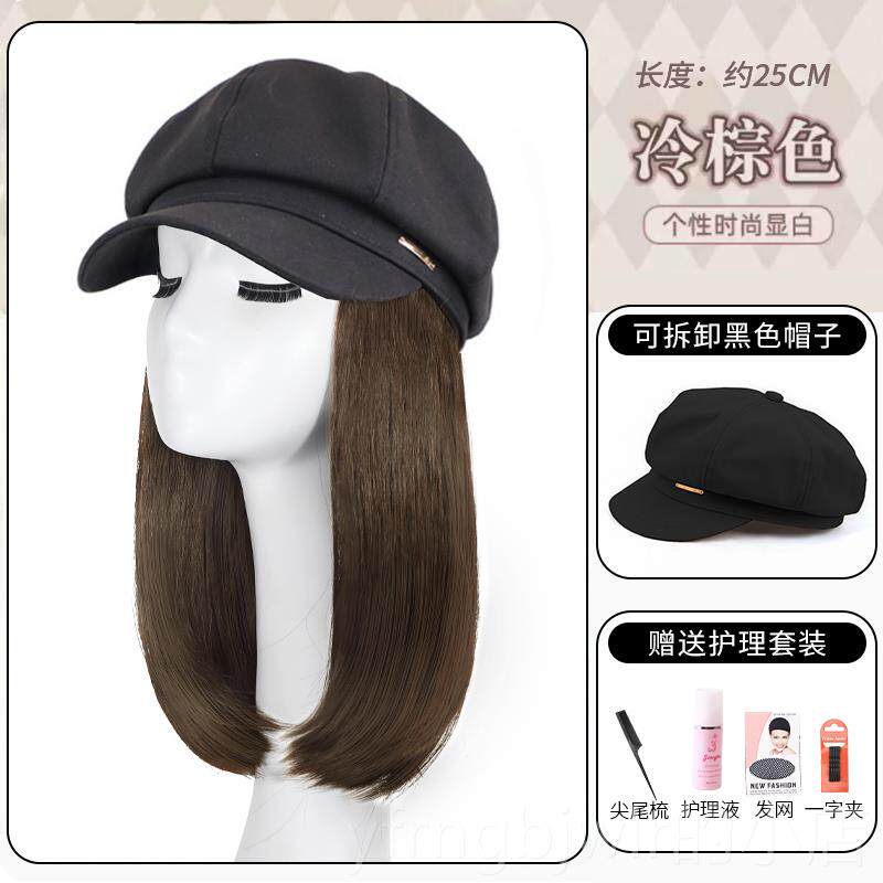 新款帽子假发女短发一体真发丝仿人雷帽夏季自贝然锁骨发全头套假