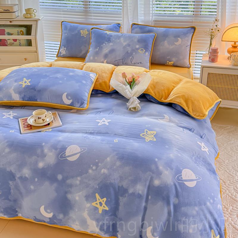 新款b面一纯面棉加绒7x7面珊瑚绒床单上被套四a件套法兰绒床笠冬