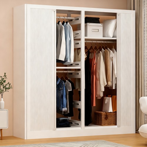 衣柜卧室家用简易组装金属推拉门2025新款钢制货架全封闭收纳衣架