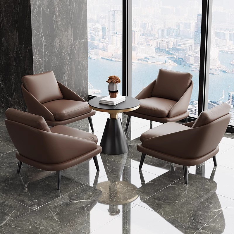 轻奢沙发椅商务会客售楼处接待椅咖啡厅休闲单椅洽谈沙发桌椅组合