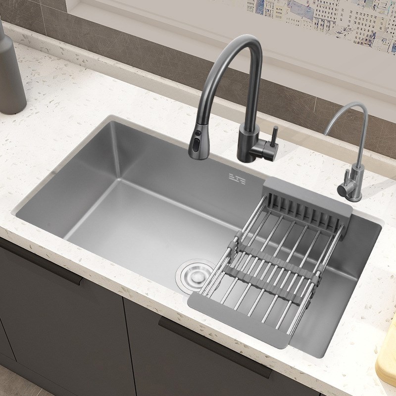 纳米水槽单槽洗碗池黑色台下盆嵌入式小304不锈钢洗菜盆厨房大号